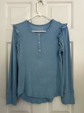 Kidpik Blue Ruffle-Shoulder Henley Top